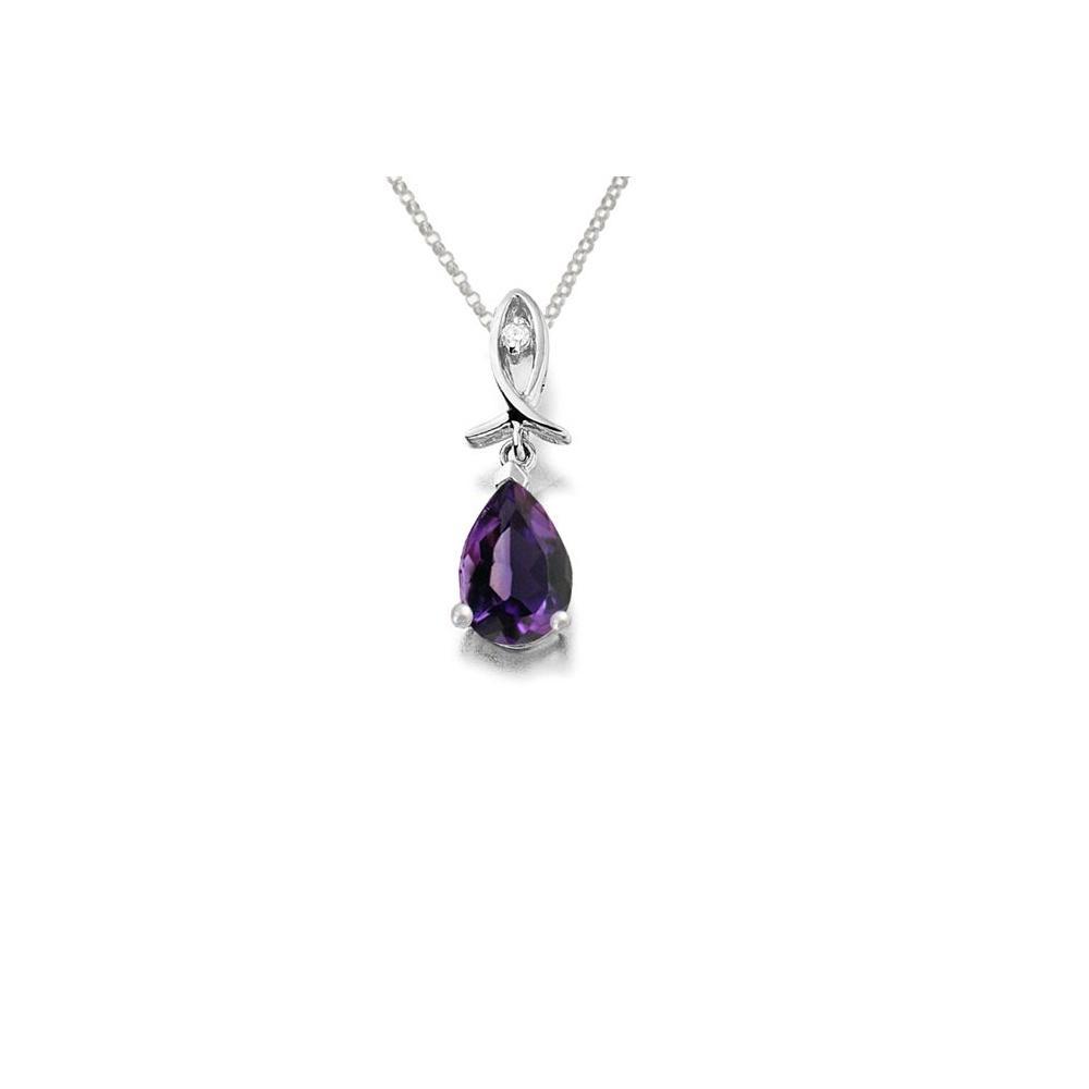 Sterling Silver Amethyst Rain Drop Necklace Pendant Amore   