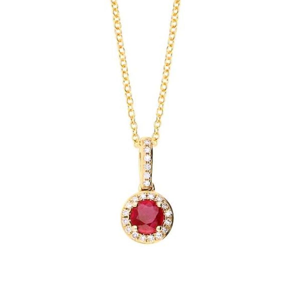 9ct gold ruby & diamond round drop necklace Pendant Amore   