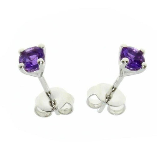 Silver and Amethyst round claw set stud earrings Earrings Amore   
