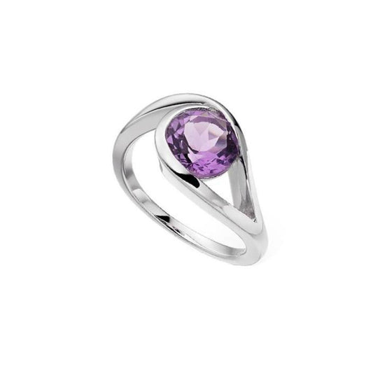 Silver and Amethyst teardrop swirl ring Ring Amore   