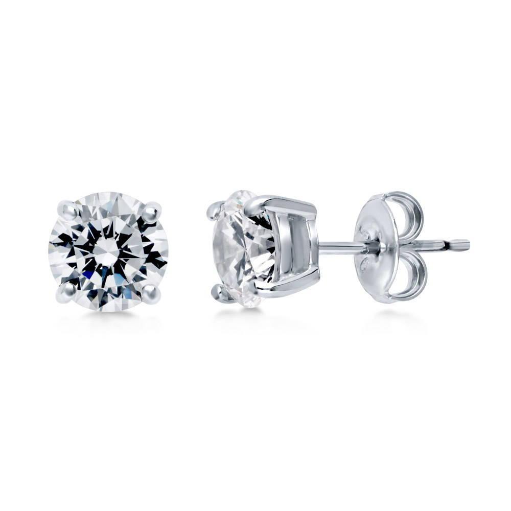 Silver & Cz 4mm round stud earrings - April Earrings Amore   