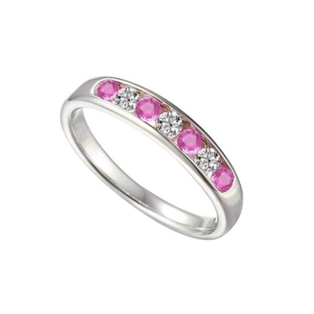 Silver and pink sapphire half eternity ring with cubic zirconia Ring Amore   
