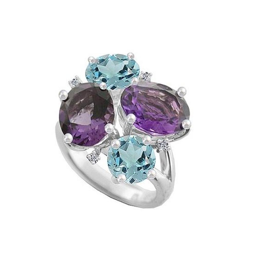 Silver, Blue Topaz, Amethyst, cubic zirconia ring size N Ring Amore   