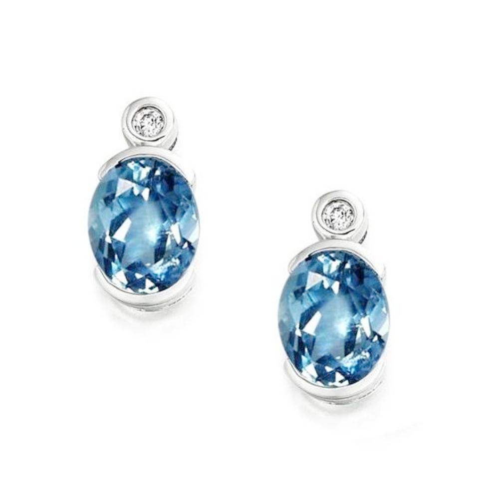Silver, blue Topaz and cubic zirconia oval stud earrings Earrings Amore   