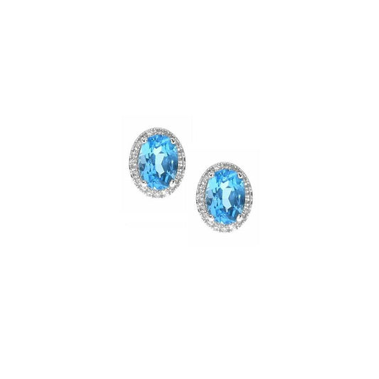 Silver blue topaz stud earrings with halo surround Earrings Amore   