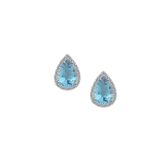 Silver Blue Topaz tear drop halo stud earrings Earrings Amore   