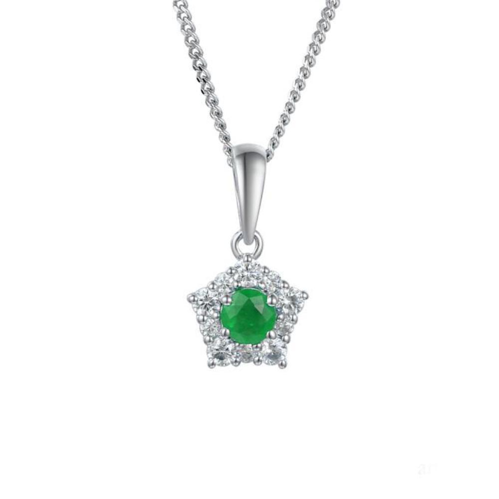 Silver classico cluster pendant with emerald and CZ Pendant Amore   