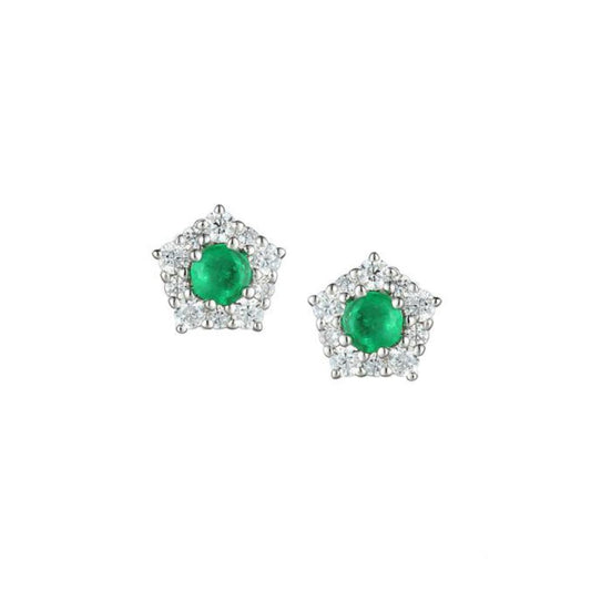 Classico cluster stud earrings with Emerald and CZ Earrings Amore   