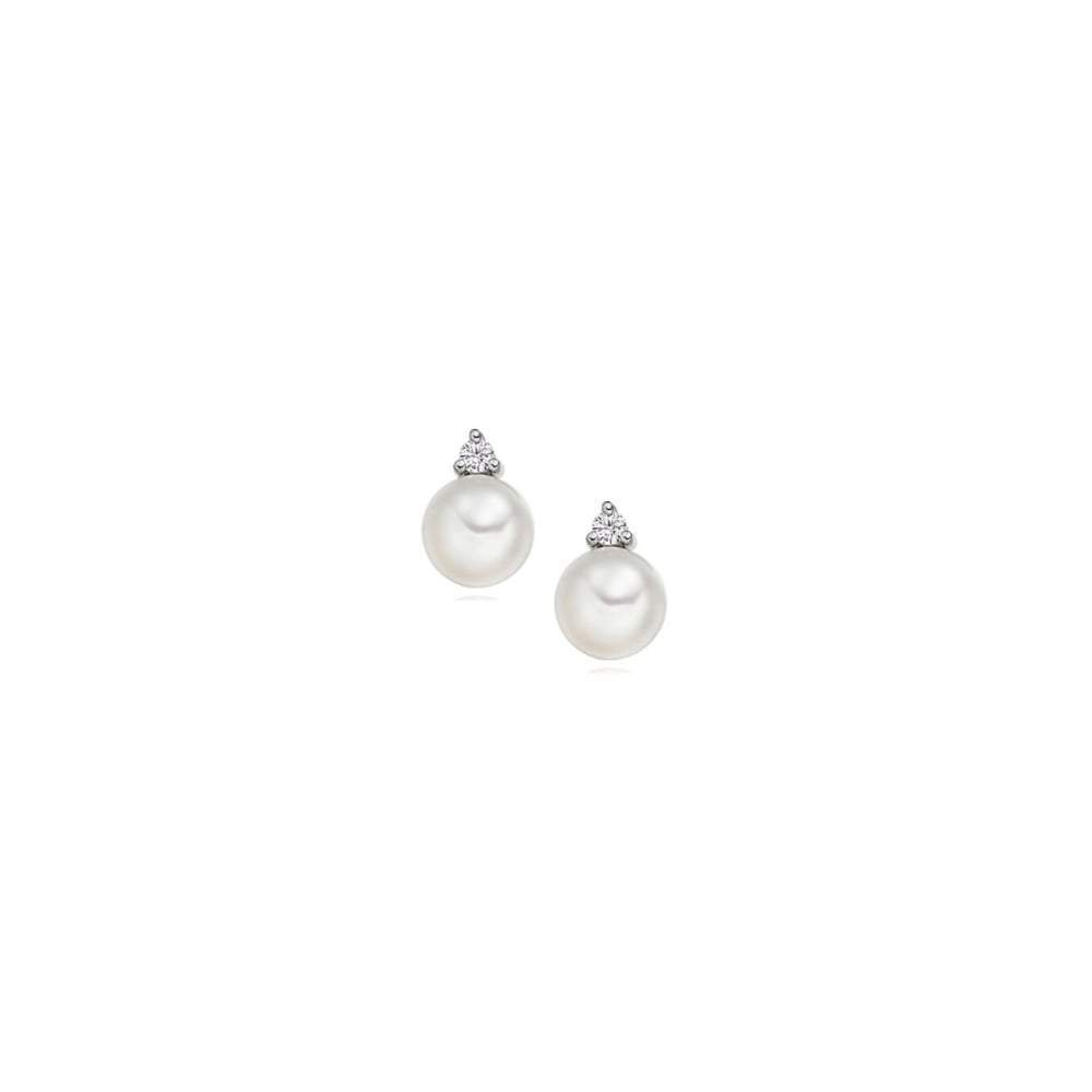 9ct white Gold Pearl Diamond stud earrings Earrings Amore   