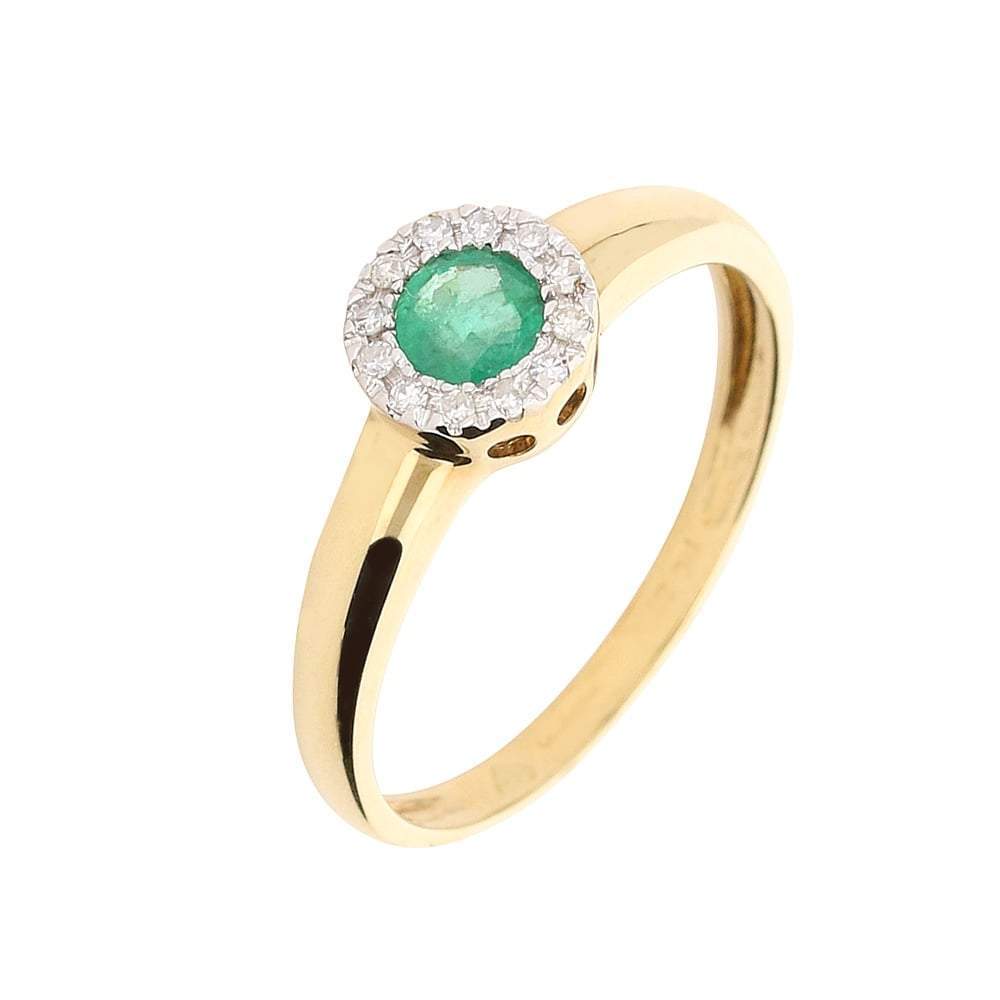 9ct yellow gold emerald and diamond halo ring Ring Amore   