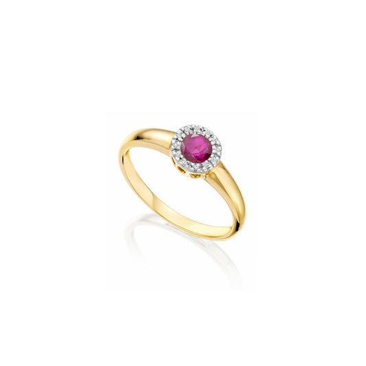 9ct yellow gold ruby and diamond halo ring Ring Amore   