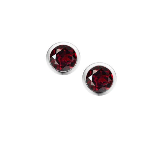 Silver and Garnet 4mm round stud earrings in rubover setting Earrings Amore   