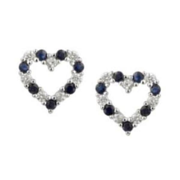 Silver CZ and Sapphire open heart stud earrings Earrings Amore   