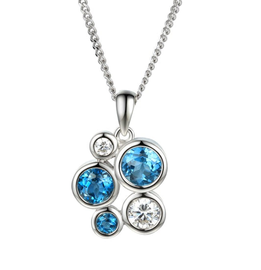 Silver Fantasia Symphony Blue Topaz Necklace Pendant Amore   