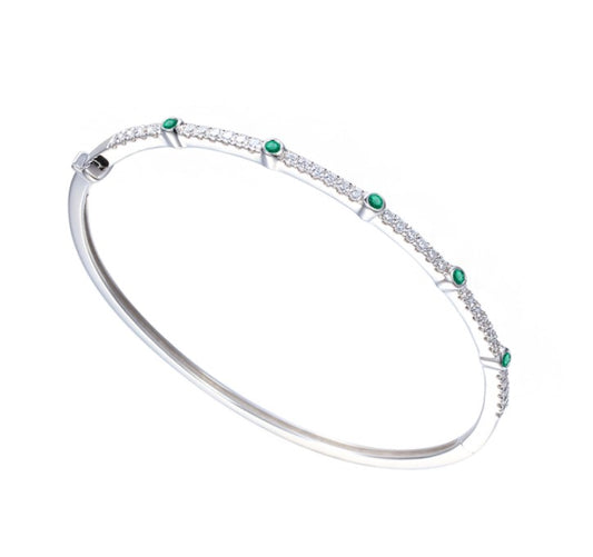 Silver Ultra Green Emerald Bangle Bangle amore   