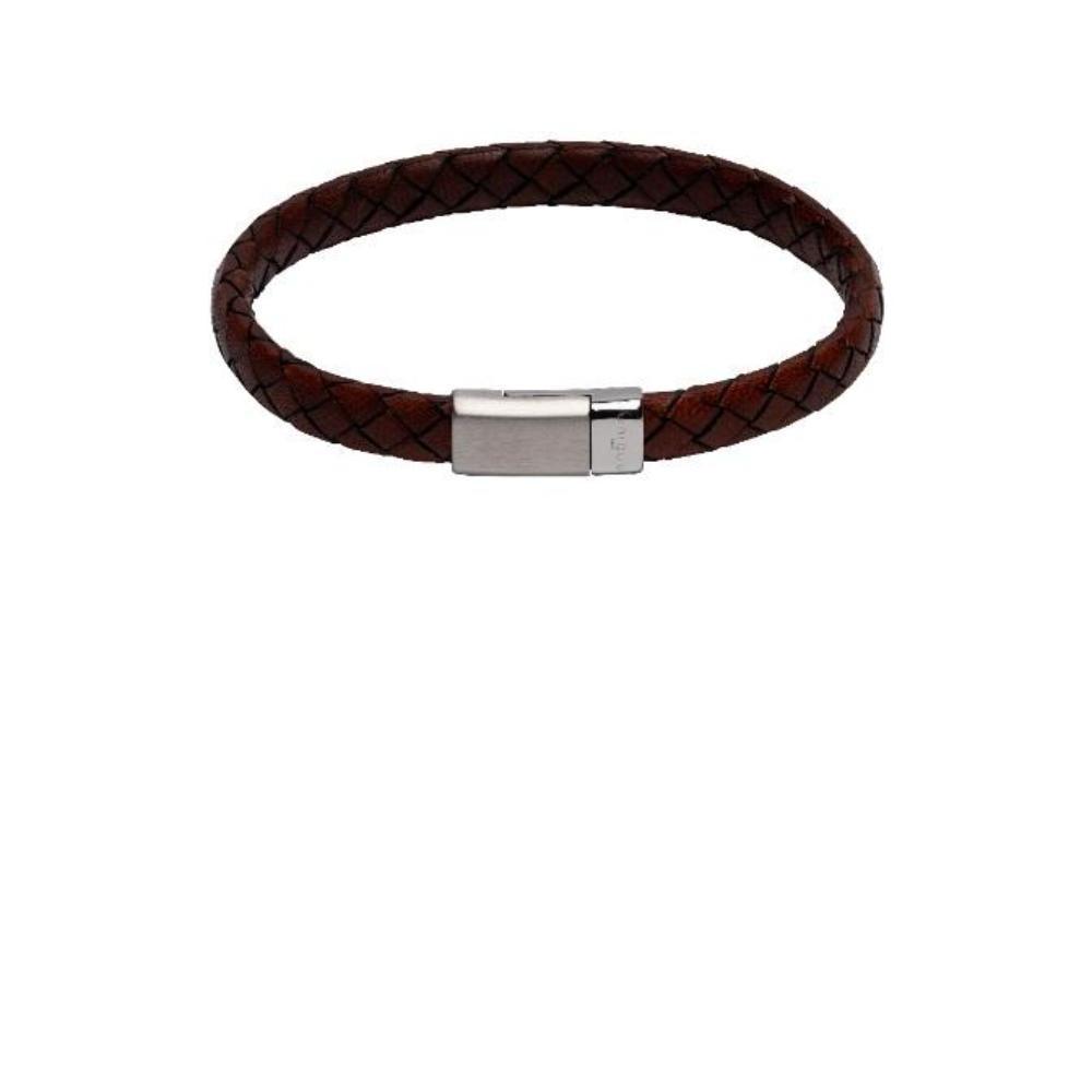 Antique dark brown leather plaited bracelet with Steel overlap clasp Bracelet Unique   