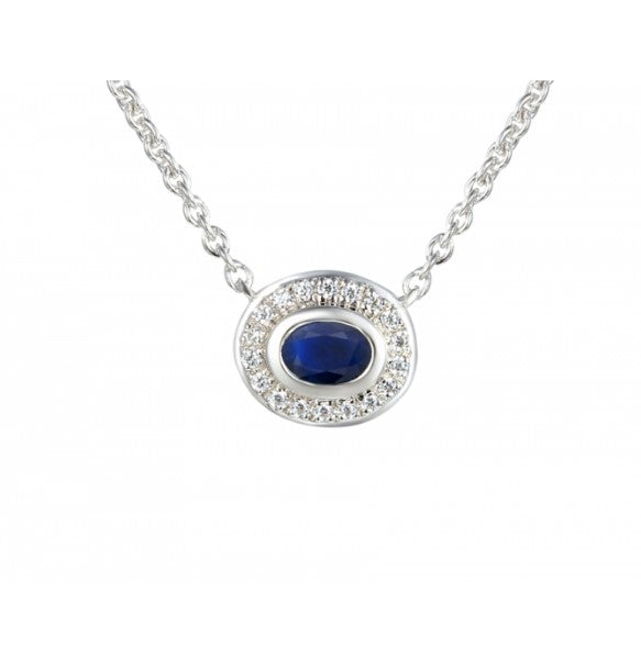 Silver Apollo Blue Sapphire Necklace Pendant Amore   