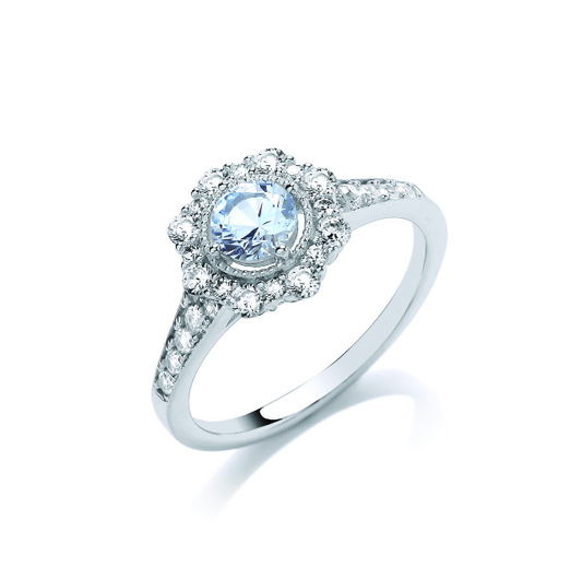 Silver Elegance ring with  Aqua Cubic Zirconia Ring Cavendish French   