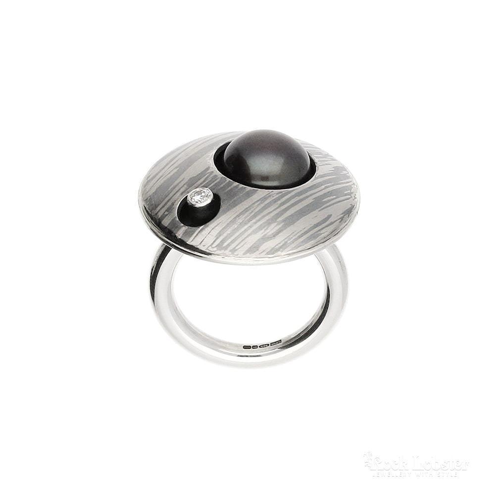 Silver & palladium pearl diamond ring size N 1/2 Ring Atelier Gilmar   