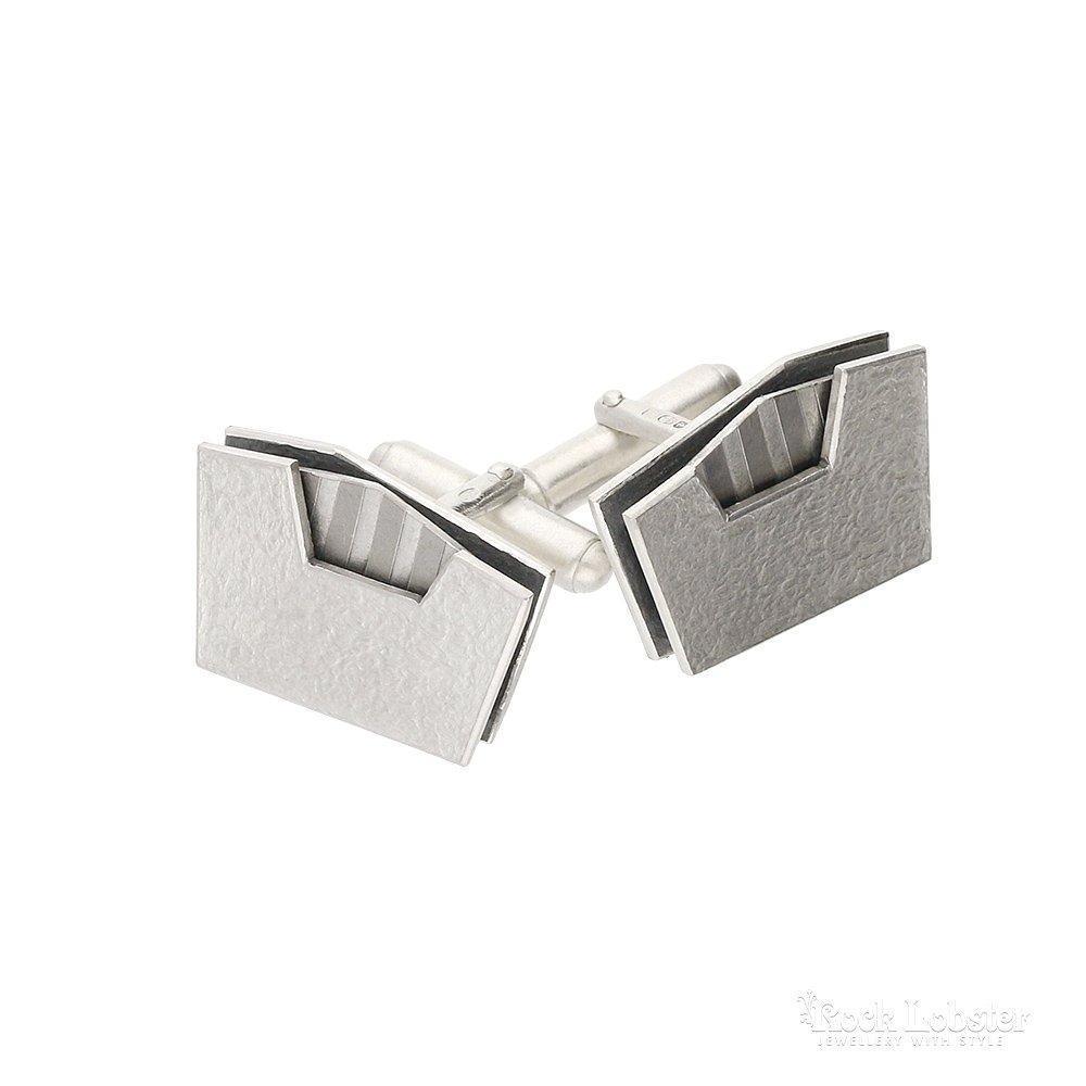 Silver & palladium stripe rectangle cufflinks Cufflinks Atelier Gilmar   