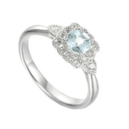 Silver Aqua CZ floral cluster ring Ring Amore   