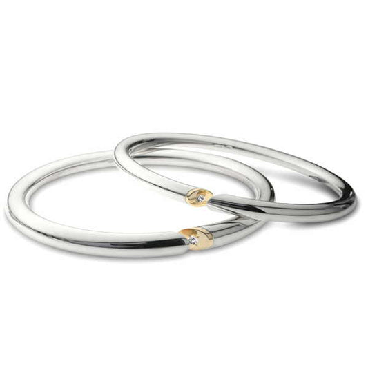 Silver & 9ct gold diamond slice bangle Bangle Church House   