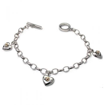 Silver & 9ct gold bead heart charm bracelet Bracelet Church House   