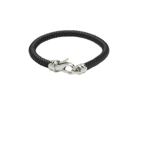 Black leather bracelet with steel lobster clasp Bracelet Unique   