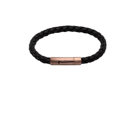 Black plaited leather with brown steel clasp Bracelet Unique   