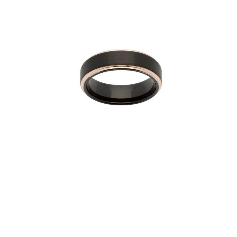 Black plated tungsten ring with rose gold edges size Q Ring Unique   