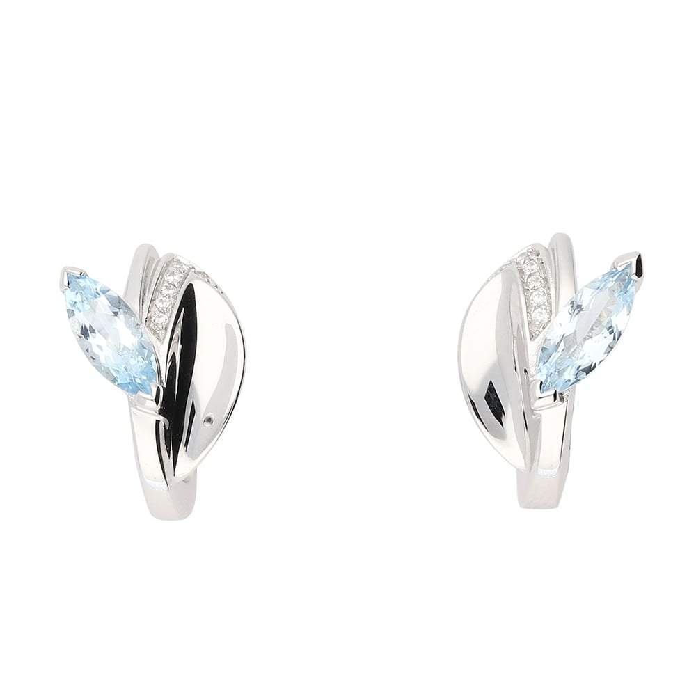 Silver Blue topaz CZ marquise huggie stud earrings Earrings Breuning   