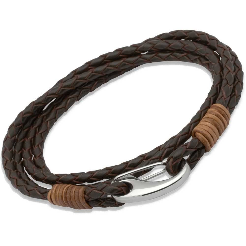 Brown leather four strand bracelet with beige detailing Bracelet Unique