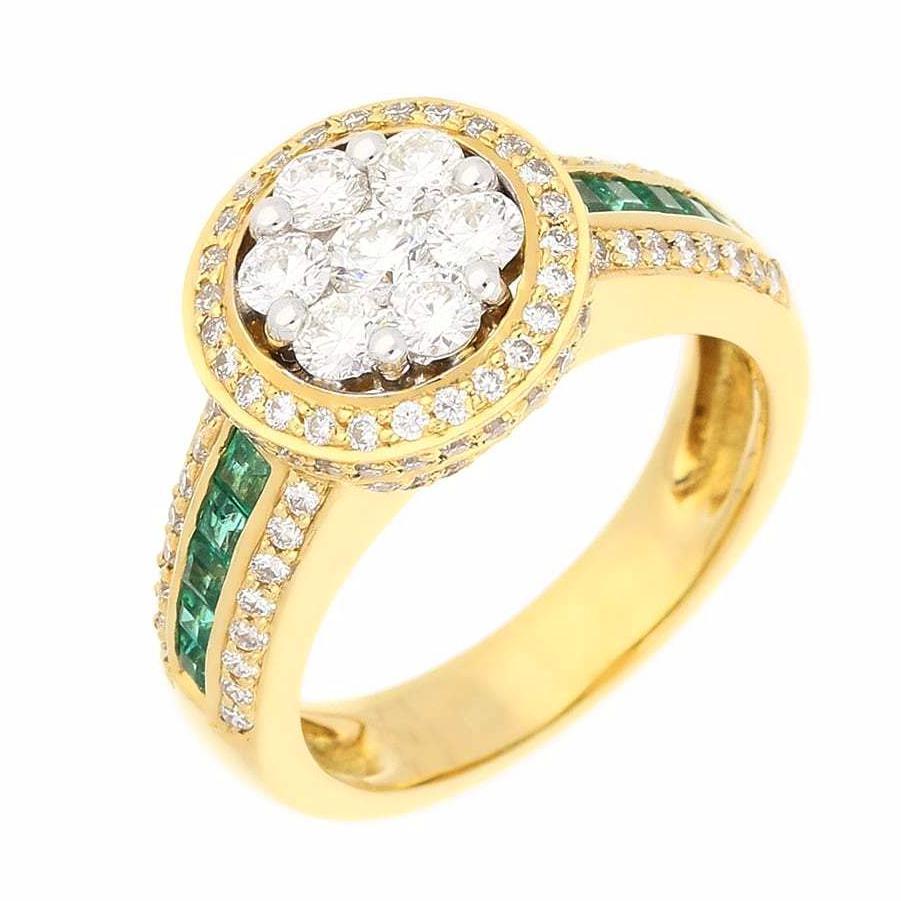18ct yellow Gold Diamond & Emerald halo ring Ring Buchwald   