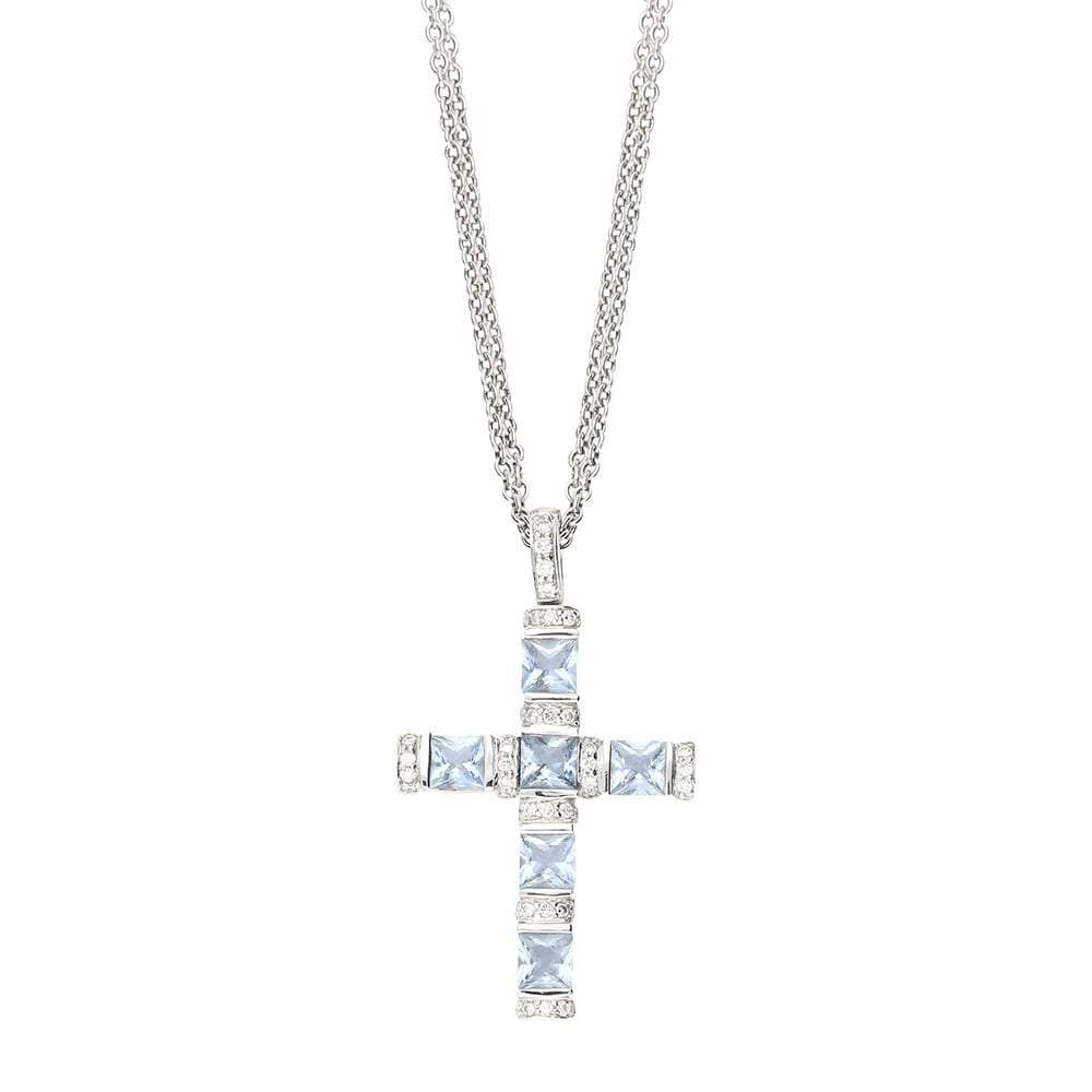 Buchwald 18ct aquamarine and diamond cross necklace Pendant Buchwald   