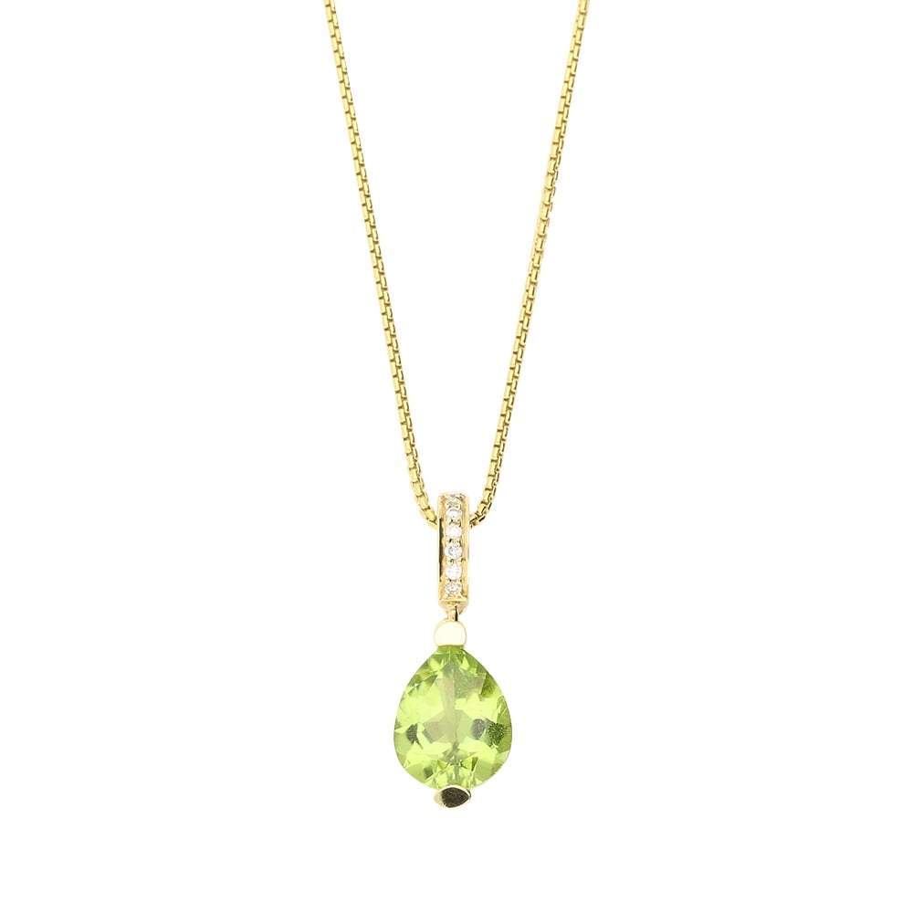18ct Yellow gold peridot teardrop pendant with diamond set bail Pendant Buchwald