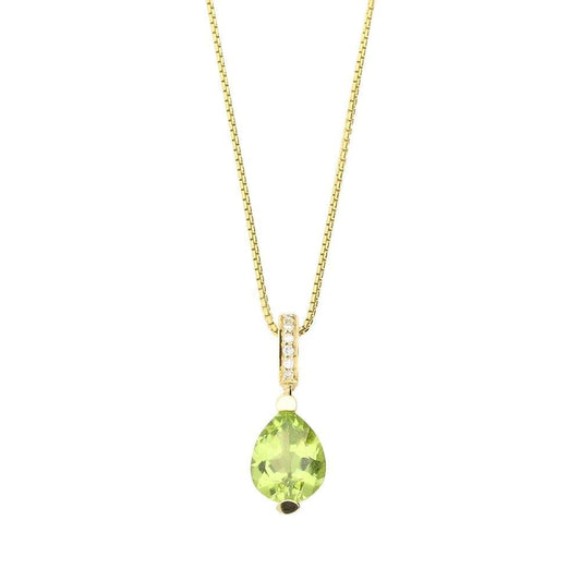 18ct Yellow gold peridot teardrop pendant with diamond set bail Pendant Buchwald