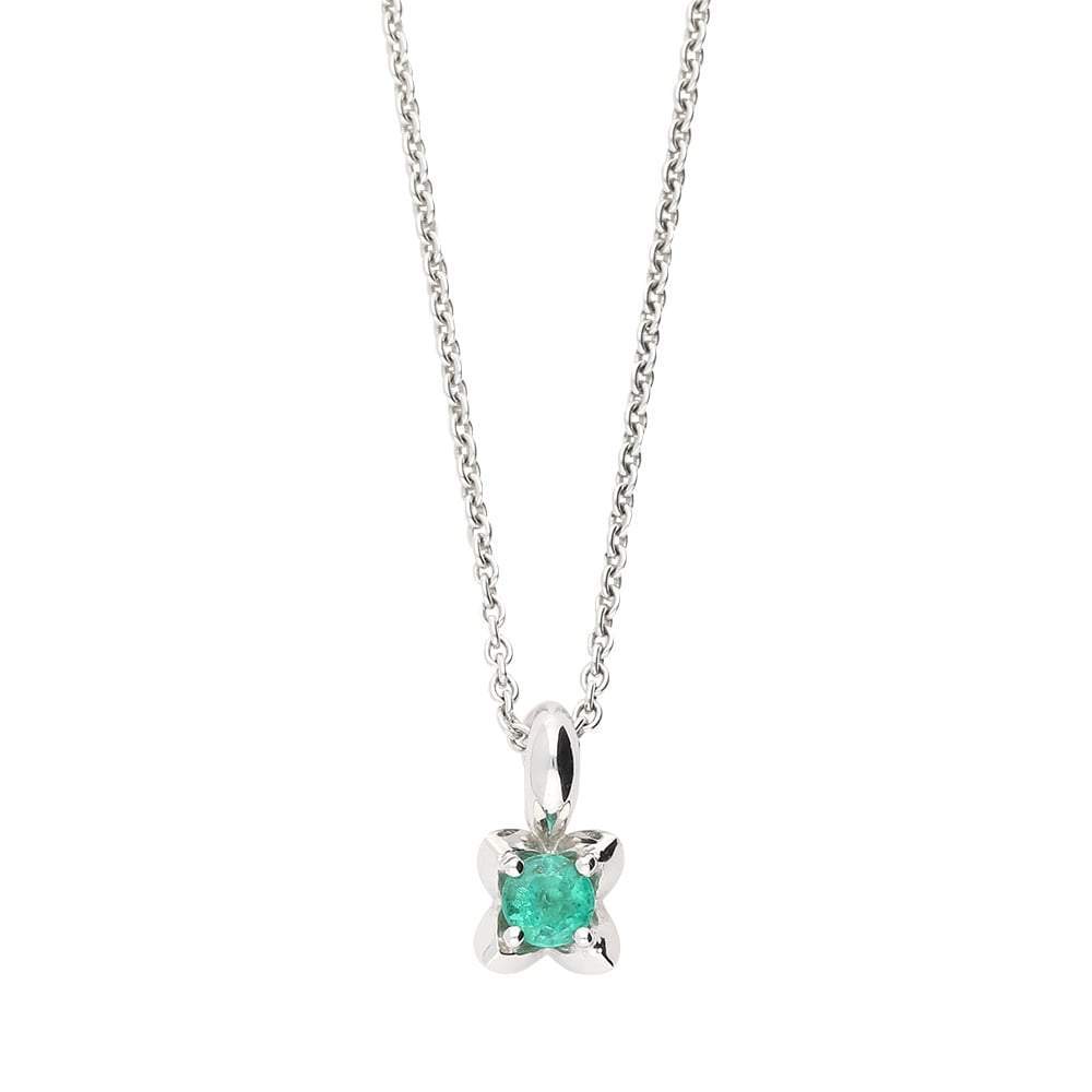 18ct white gold 0.35ct emerald flower shaped necklace Pendant Buchwald   