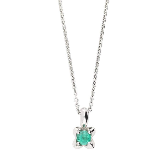 18ct white gold 0.35ct emerald flower shaped necklace Pendant Buchwald   