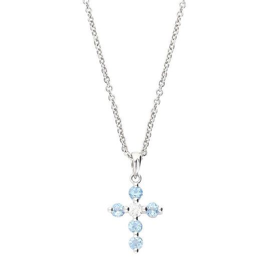 18ct white gold blue topaz and diamond cross Pendant Buchwald   