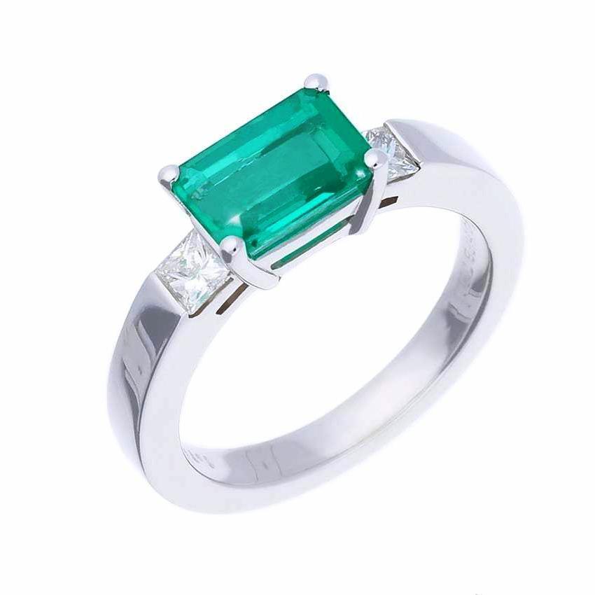 White gold emerald and diamond trilogy ring Ring Buchwald   