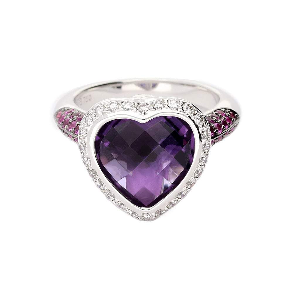 White gold amethyst heart ring with sapphire & diamonds Ring Buchwald   
