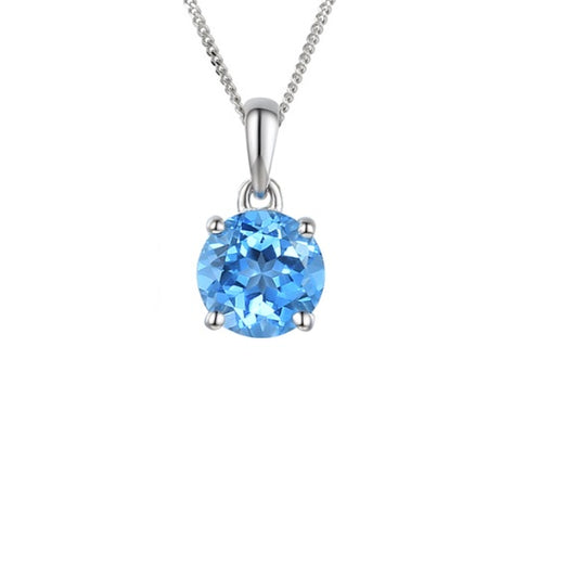 Silver and blue topaz claw set round pendant Pendant Amore   