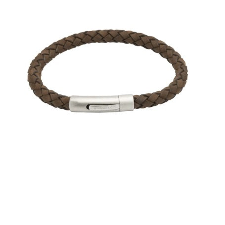 Dark brown plaited leather bracelet with matte steel clasp Bracelet Unique   