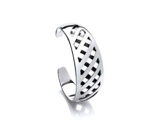 Silver Chequered Cuff Bangle Bangles Cavendish French   
