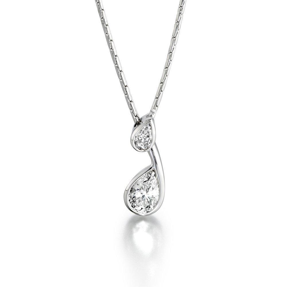 18ct white gold double pear diamond pendant Pendant Christopher Wharton   