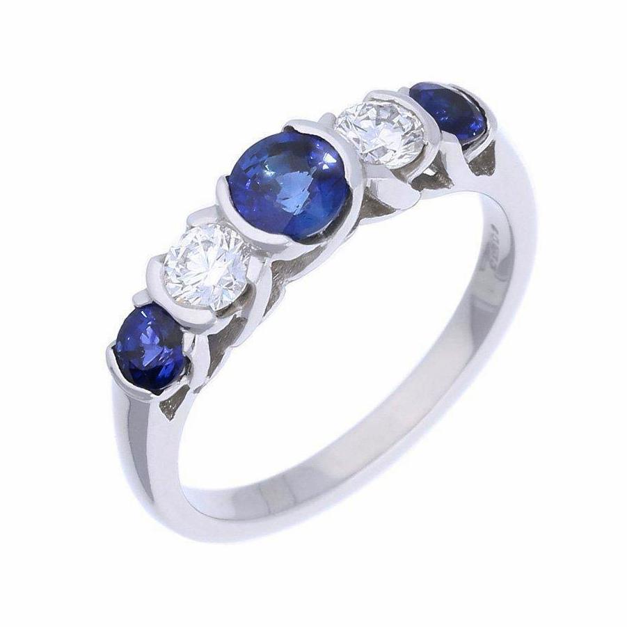 Platinum Sapphire & 0.40ct diamond five stone ring Ring Christopher Wharton   