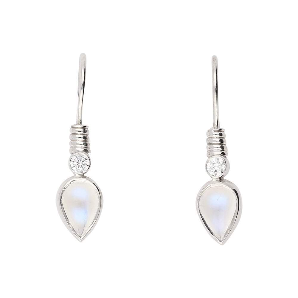 18ct white gold moonstone and diamond drop earrings Earrings Christopher Wharton   