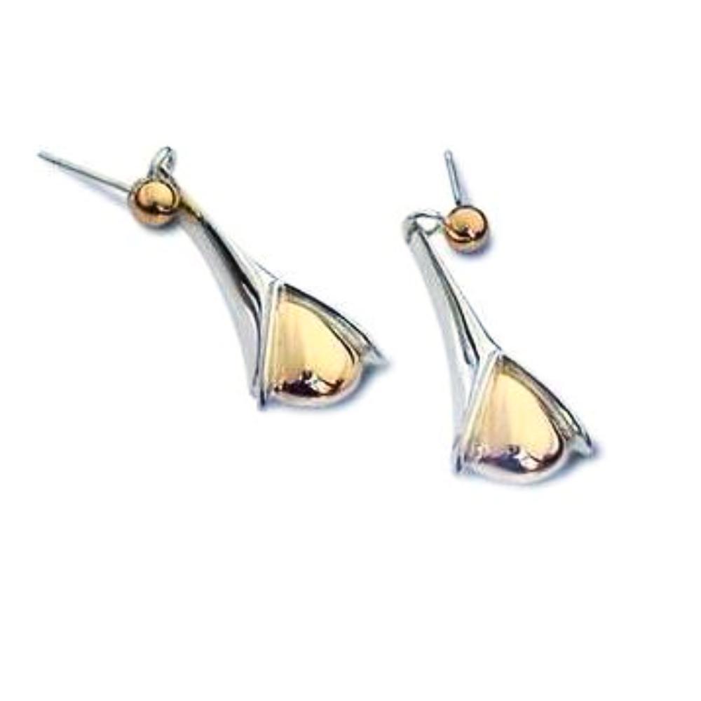 Silver & 9ct gold segment drop earrings Earrings Church House   