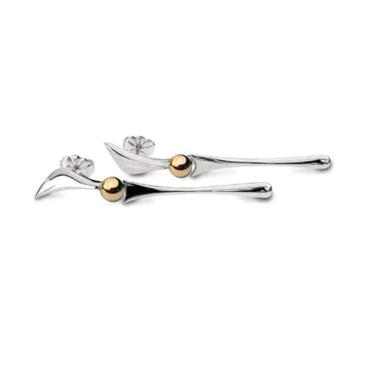 Silver & 9ct gold small fishtail drop earrings Earrings Church House   