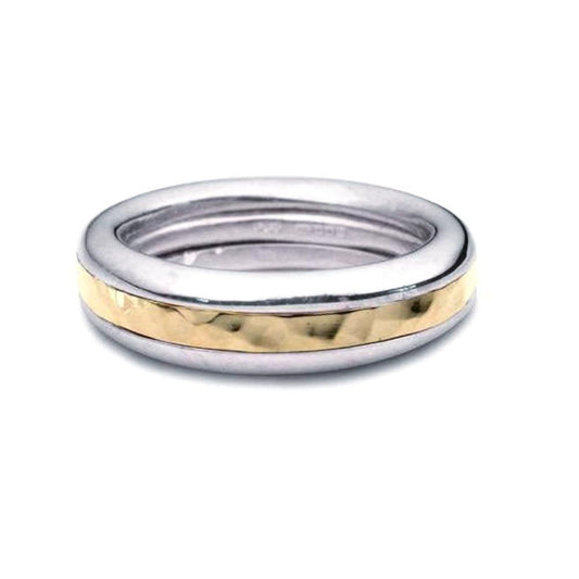 Silver & 9ct Gold triple mixed metal band Ring Church House   